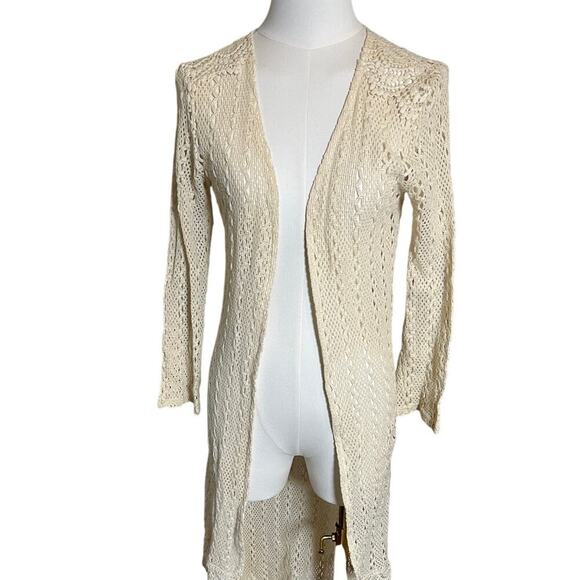 Karasoy Medium Cardigan Cream‎ Cotton Blend Crochet Open Front Boho Festival - Picture 1 of 10